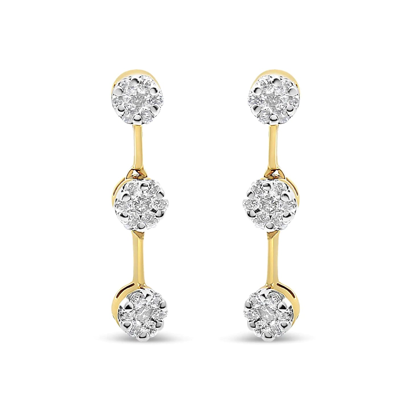 Aretes de diamantes redondos en oro amarillo de 14 quilates (1,05 cts, color HI, claridad SI1-SI2)