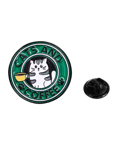 Cat & Coffee Enamel Pin Set