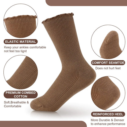 Eurzom - 10 pares de calcetines elásticos de algodón hasta el tobillo, bonitos, ligeros, de corte bajo, para mujer y niña, talla única, con volantes