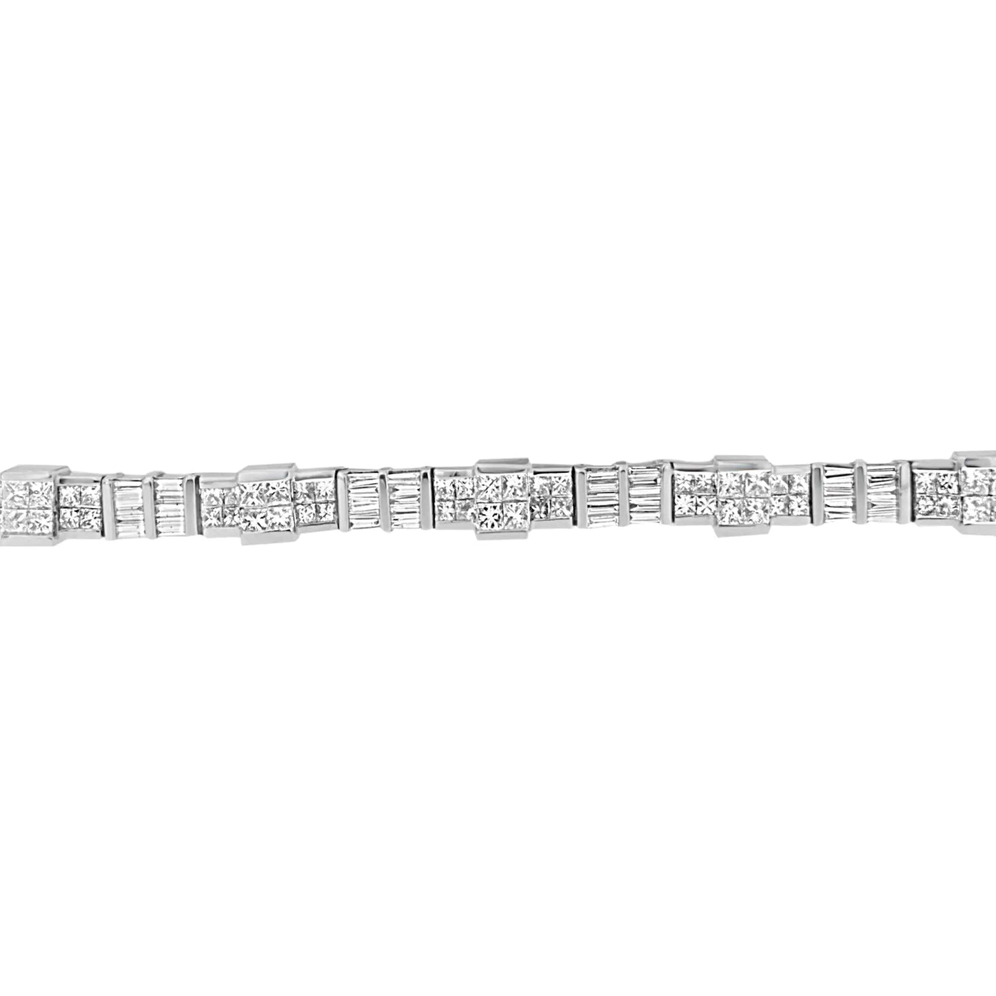 14K White Gold Princess and Baguette Cut Diamond Mixed Link Bracelet (8 3/4 cttw, G-H Color, VS2-SI1 Clarity)