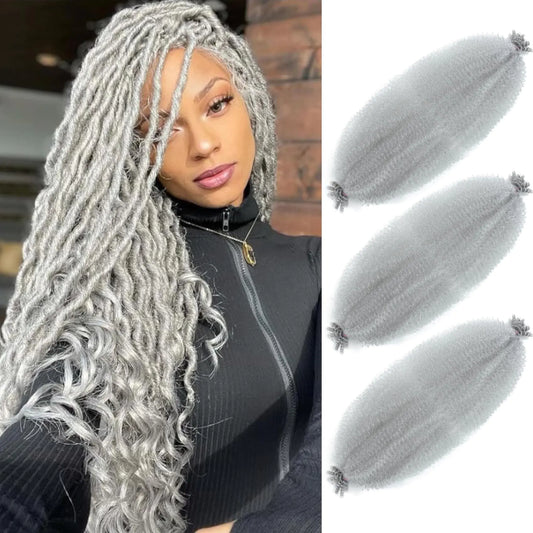 Extensiones de cabello afro trenzado elástico de 24 pulgadas, paquete de 3, preesponjado, preseparado y enrollado para rastas suaves (24 pulgadas (paquete de 3), gris)