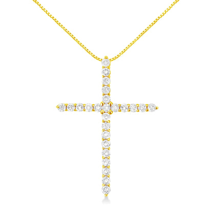 10K Yellow Gold 2.0 Cttw Round Brilliant Cut Diamond Cross Pendant Necklace with Box Chain (J-K Color, I2-I3 Clarity) - 18"