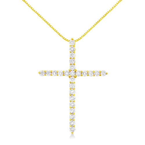 10K Yellow Gold 2.0 Cttw Round Brilliant Cut Diamond Cross Pendant Necklace with Box Chain (J-K Color, I2-I3 Clarity) - 18"