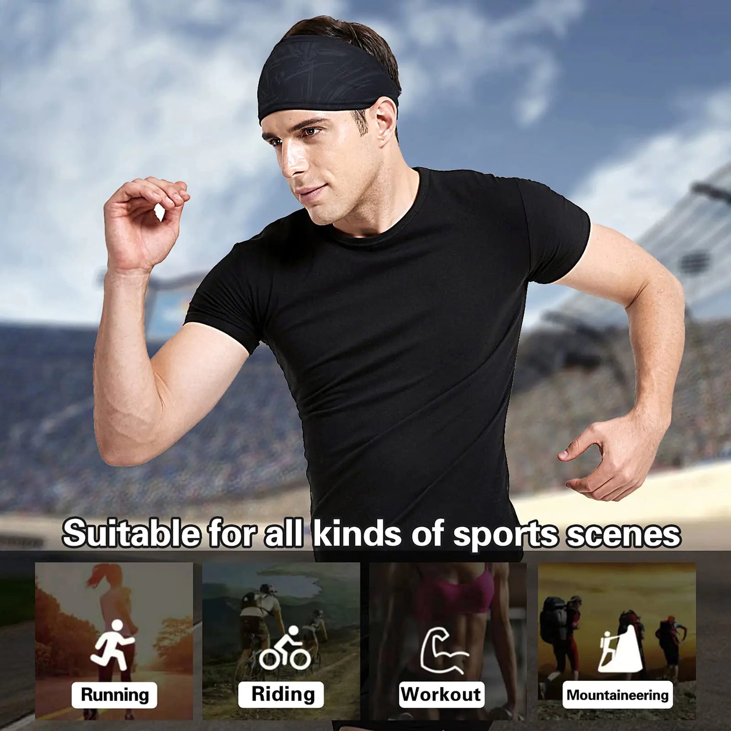 Mens Running Headband,5Pack,Mens Sweatband Sports Headband for Running,Cycling,Basketball,Yoga,Fitness Workout Stretchy Unisex Hairband Stripe style