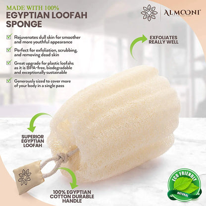 Almooni Egyptian Loofah Exfoliating Body Scrubber, Natural Real Egyptian Shower Loofah Body Scrubber for kvinner og menn, for kropp og ansikt som vil gjøre deg ren - 2 Count (1 pakke) 2 Count (Pakke med 1)