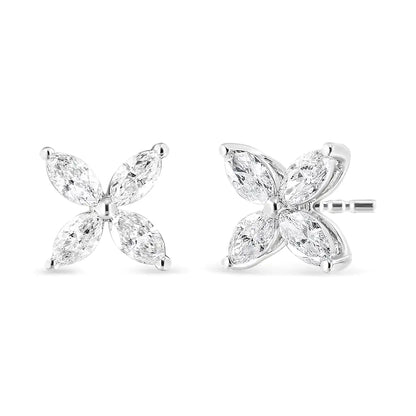 Aretes de oro blanco de 14 quilates con 1,0 ct de diamantes marquesa cultivados en laboratorio y 8 piedras con diseño floral (color FG, claridad VS2-SI1)