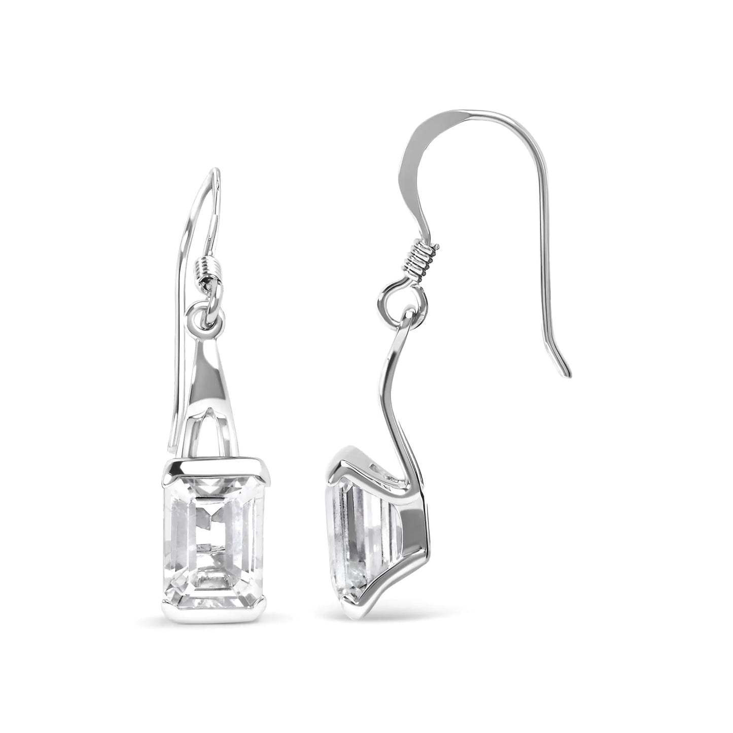 .925 Sterling Silver 3.0 Cttw Emerald Cut White Topaz Solitaire Dangle Earring - AAA Quality