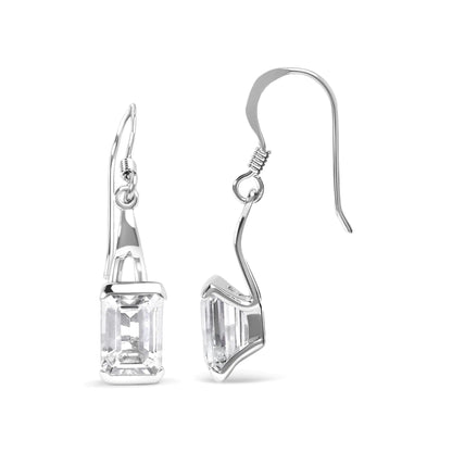 .925 Sterling Silver 3.0 Cttw Emerald Cut White Topaz Solitaire Dangle Earring - AAA Quality