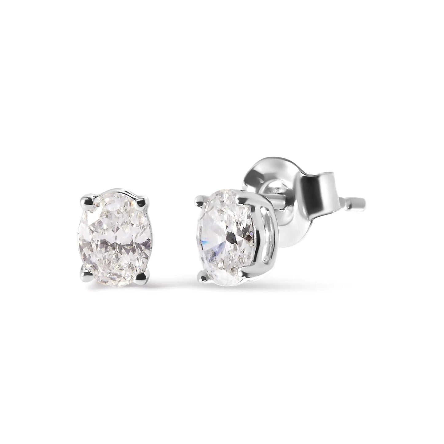 14K hvitt gull stiftsett Lab Grown Oval Diamond Solitaire Stud Øredobber (FG Color, VS1-VS2 Clarity)