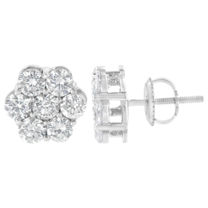 14K White Gold 2.0 Cttw Round Brilliant Cut Diamond Floral Cluster Screwback Stud Earrings (H-I Color, SI2-I1 Clarity)