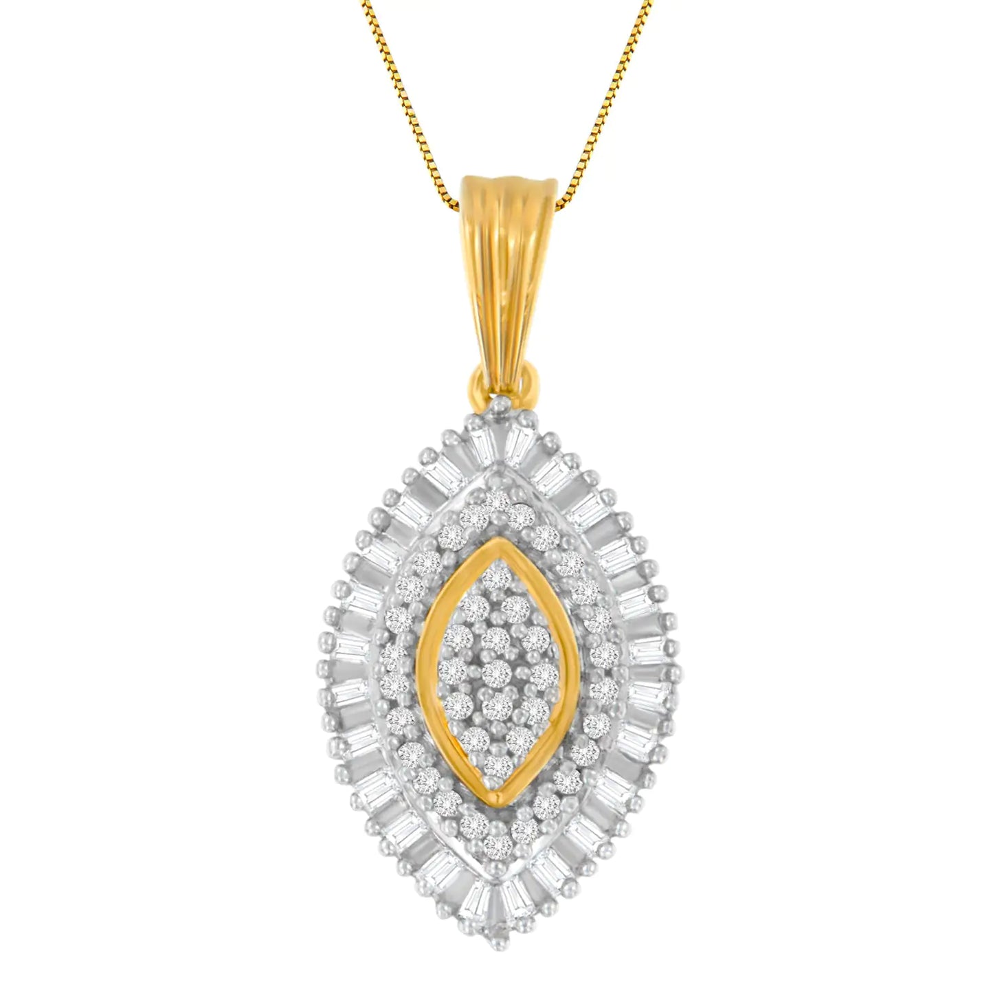 10K Yellow Gold Multi-Cut Diamond Golden Burst Halo Pendant Necklace (0.5 cttw, I-J Color, I2-I3 Clarity)