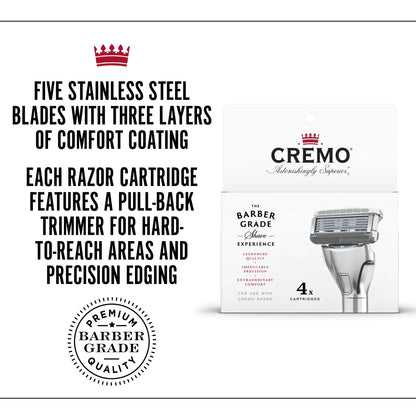 Cremo Astonishingly Superior Razor Refills, (4 Pack) & Cooling Formula Post Shave Balm, Soothes, Cools And Protects Skin From Shaving Irritation, Dryness and Razor Burn, 4 Oz Refills + Shave Balm