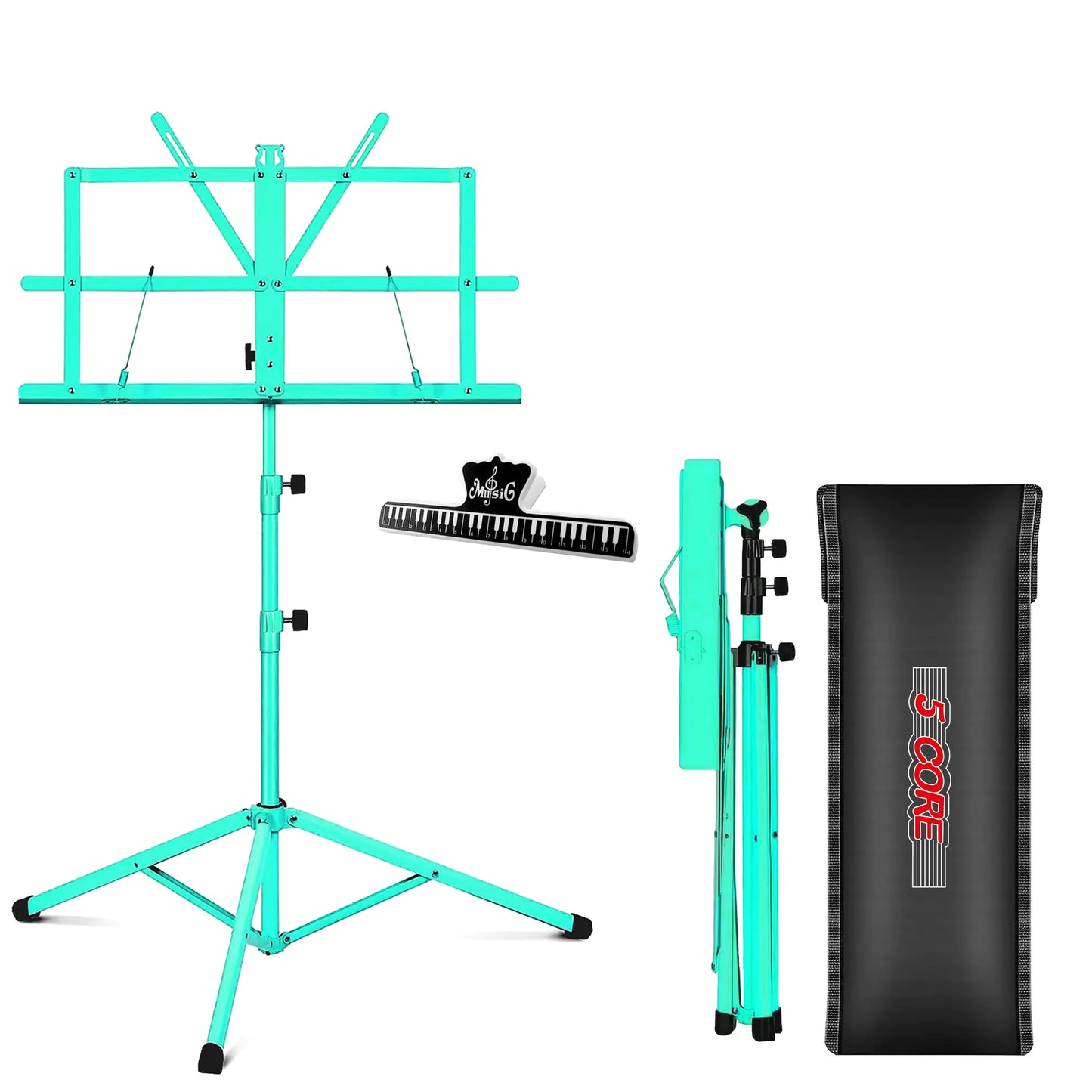 Atril de 5 núcleos para partituras, trípode portátil, ajustable y plegable, color verde