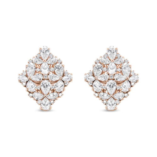 18K Rose Gold 8 1/3 Cttw Pear and Round Diamond Floral Cluster Omega Earrings (F-G Color, VS1-VS2 Clarity)