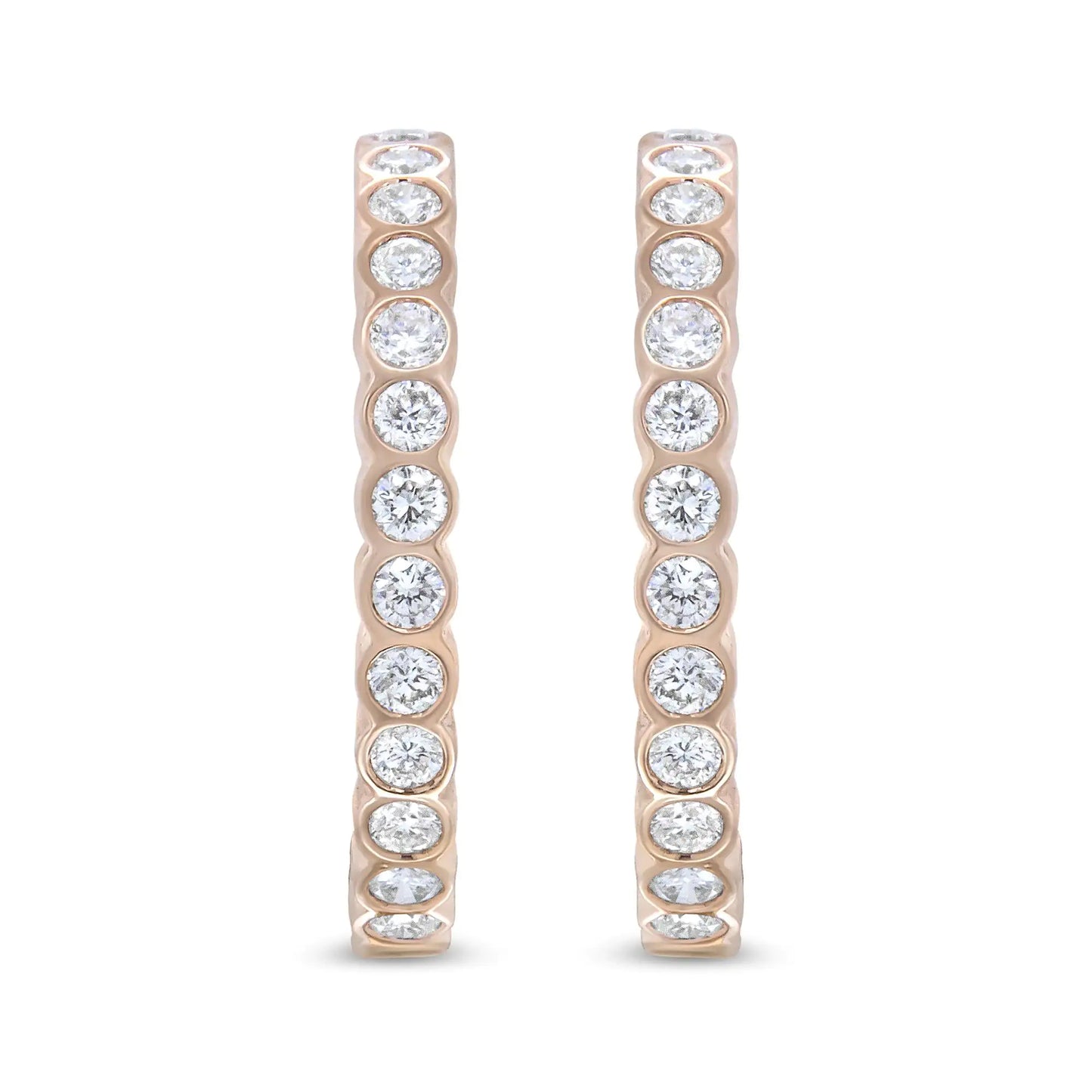 18K Rose Gold 1 Cttw Round Bezel-Set Diamond Hoop Earrings (F-G Color, VS1-VS2 Clarity)