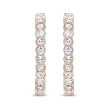 18K Rose Gold 1 Cttw Round Bezel-Set Diamond Hoop Earrings (F-G Color, VS1-VS2 Clarity)