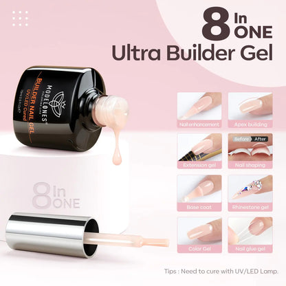 modelones Builder Nail Gel, 8-in-One Cover Nude Gel Builder, LED Nail Lamp Cured Hard Gel Builder for neglefortykning Nail Strengthener Extension Gel Rubber Base Gel Polish Lim Gel i en flaske A3-1 stk 15ml Cover Nude Gel Builder