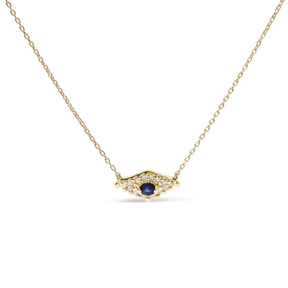 10K Yellow Gold Blue Sapphire and Diamond Accented Evil Eye 18" Inch Pendant Necklace (H-I Color, I1-I2 Clarity)