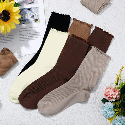 Eurzom - 10 pares de calcetines elásticos de algodón hasta el tobillo, bonitos, ligeros, de corte bajo, para mujer y niña, talla única, con volantes