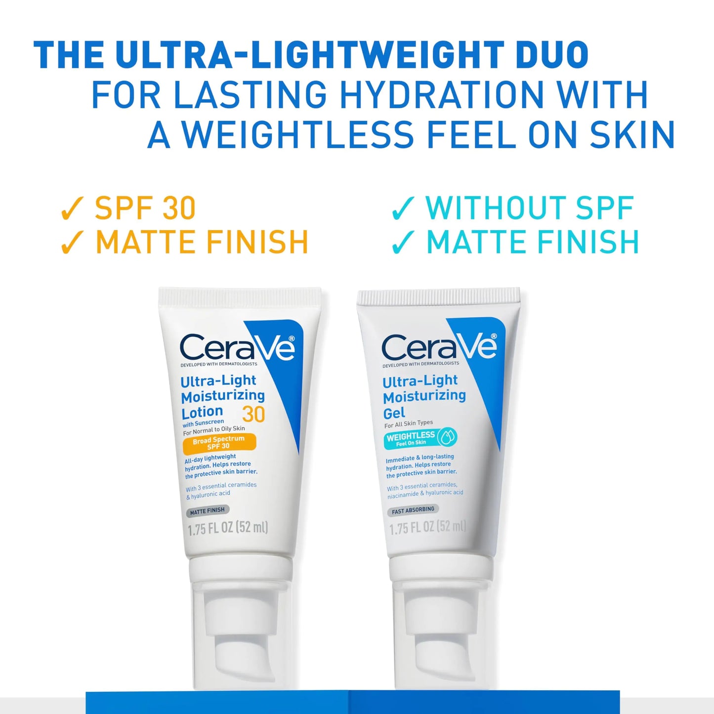 CeraVe Ultra-Light Moisturizing Lotion Med SPF 30| Daglig ansiktsfuktighetskrem med SPF | Formulert med hyaluronsyre og ceramider | Bredt spektrum SPF | Oljefri | Matt finish | 1,7 unse