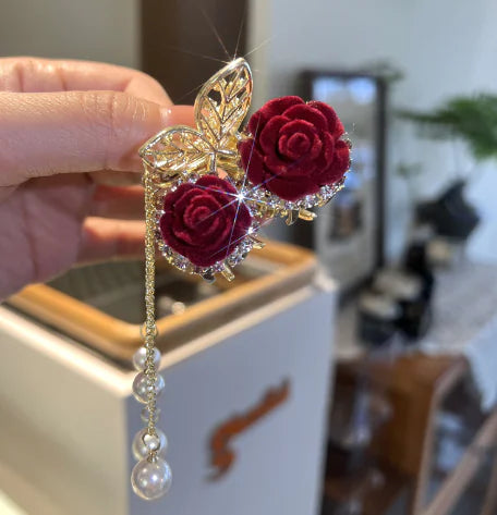 Red Rose Butterfly Barrettes