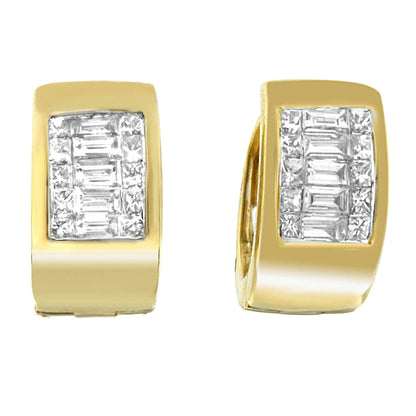 Aretes Huggy de oro amarillo de 14 quilates con diamantes de 1/2 ct (HI, VS2-SI1)