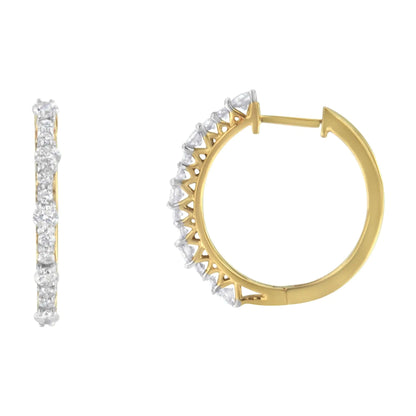 Yellow Gold Plated Sterling Silver Diamond Hoop Earrings (1 cttw, J-K Color, I2-I3 Clarity)