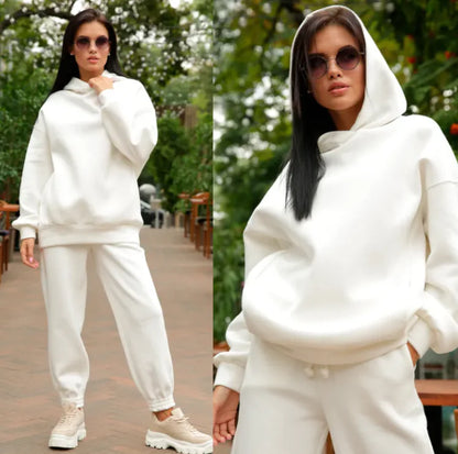 Women's Hooded Sweater And Pants Suit