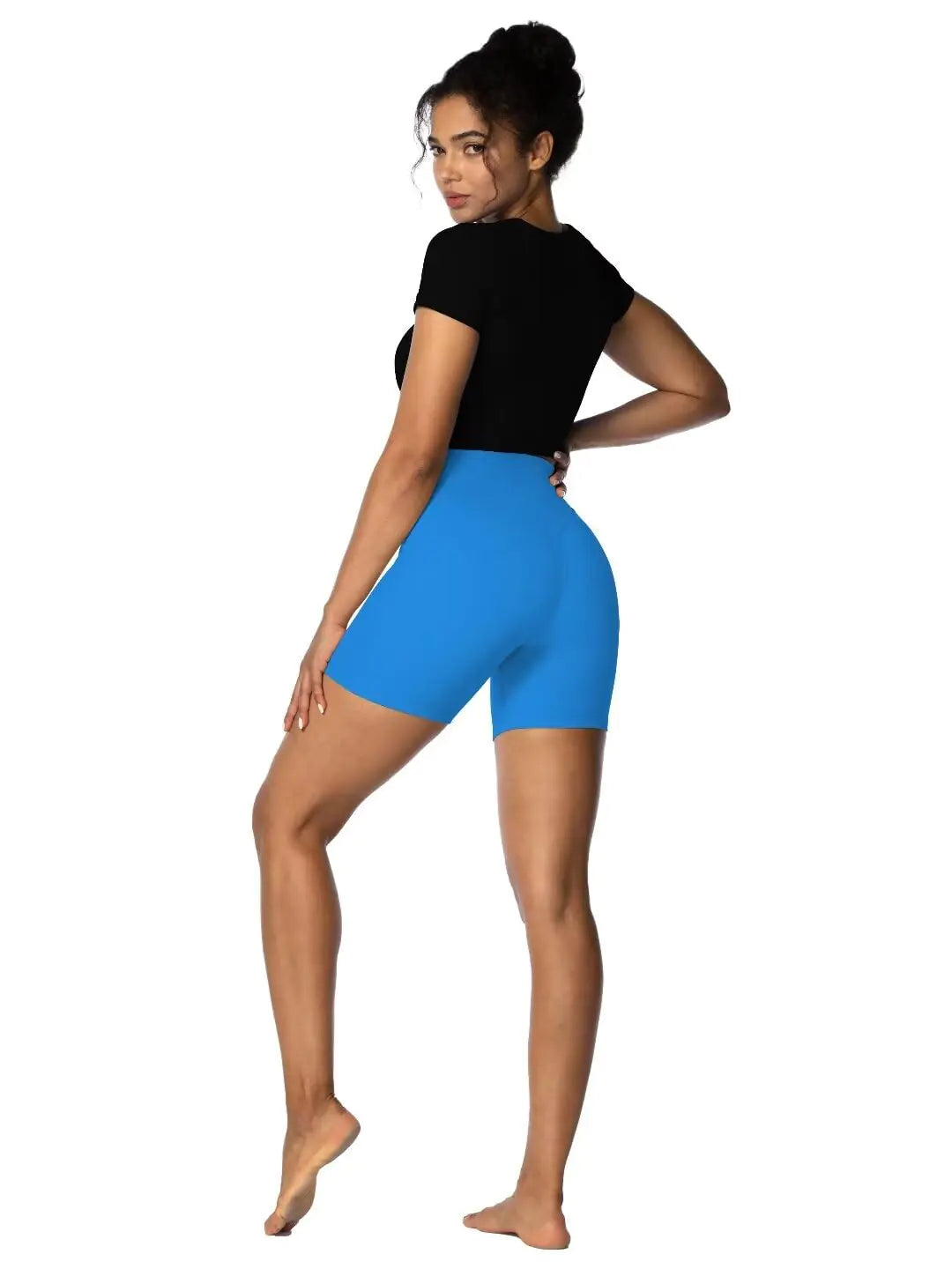 Pantalones cortos Sunzel para mujer, con efecto lifting y efecto oculto, de cintura alta, para entrenamiento en gimnasio, yoga y running, con control de abdomen, entrepierna de 15 cm, talla extra pequeña, azul clásico.