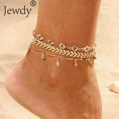 Women's Gold Color Crystal Star Anklets Set