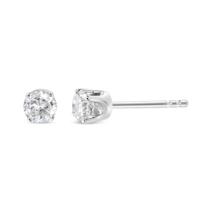 14K White Gold 3/4 Cttw Round Brilliant-Cut Near Colorless Near Colorless Diamond Classic 4-Prong Stud Earrings (J-K Color, I1-I2 Clarity)