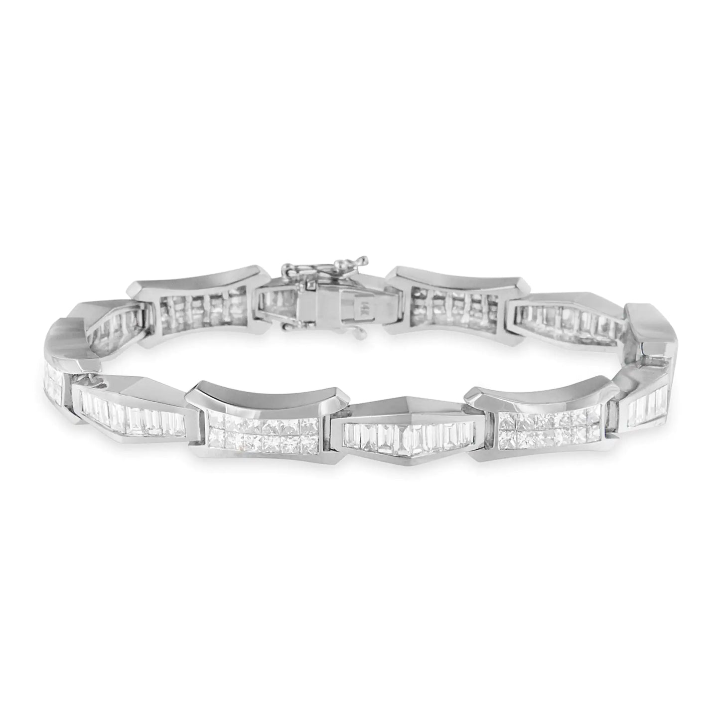 Pulsera de oro blanco de 14 quilates con diamantes de talla baguette y princesa (8,09 cts, color HI, claridad SI1-SI2)