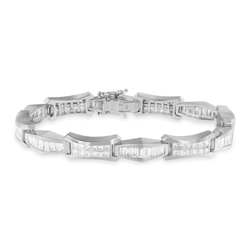 Pulsera de oro blanco de 14 quilates con diamantes de talla baguette y princesa (8,09 cts, color HI, claridad SI1-SI2)