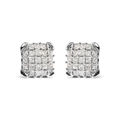 10K White Gold 3/4 Cttw Princess Diamond Composite Open Frame Stud Earrings (I-J Color, I1-I2 Clarity)