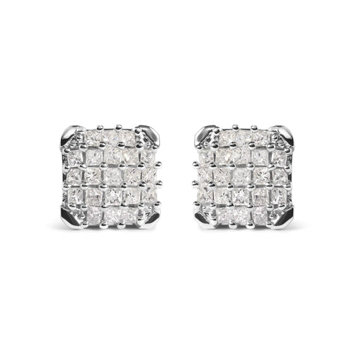 10K White Gold 3/4 Cttw Princess Diamond Composite Open Frame Stud Earrings (I-J Color, I1-I2 Clarity)