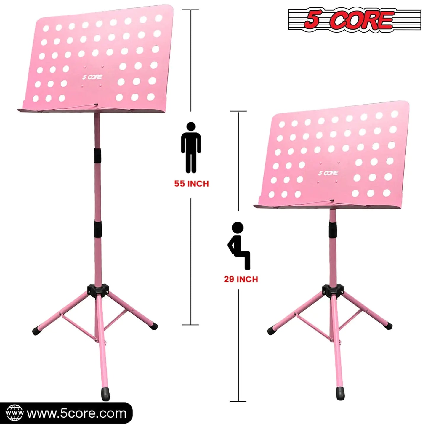 Soporte para Música 5Core para Partituras, Tripé Portátil Ajustável e Dobrável, Soporte para Notas, ROSA 