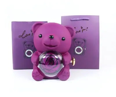 Rotating Bear Gift Box Rose Jewelry Box