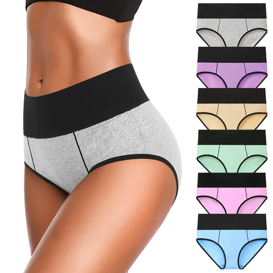 Eiggam Underwear for Women Cotton High Waist Panties Full Coverage Briefs Soft Strech Ladies Breathable Panties-Multi Pack Multi B-6 Pack Medium