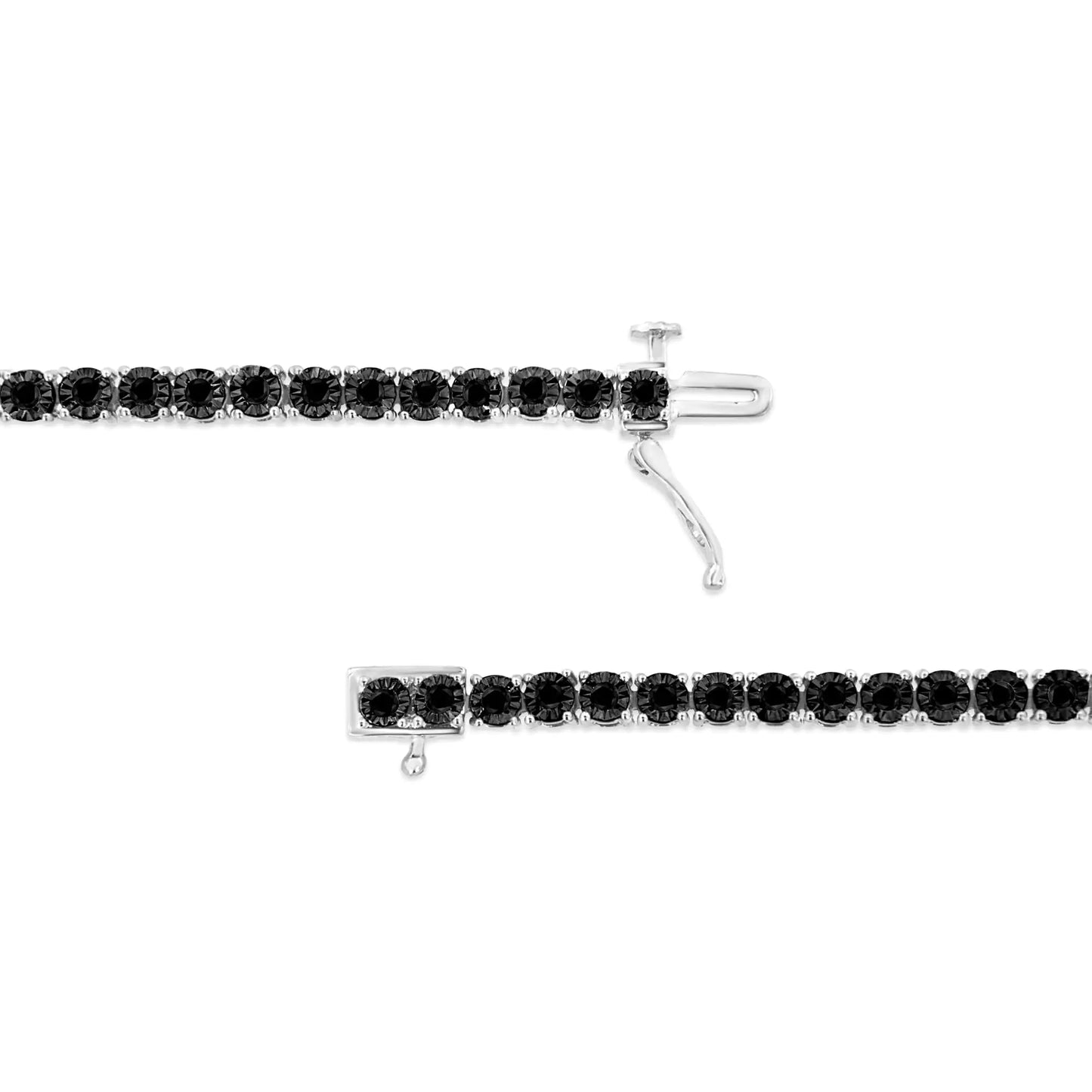 Pulsera de tenis de plata de ley 925 de 1,0 ct con diamantes negros redondos engastados en plata de ley (color negro, claridad I3) - 7,25"