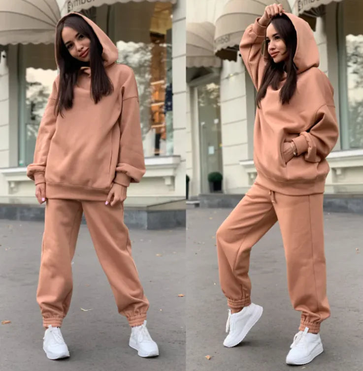 Women's Hooded Sweater And Pants Suit