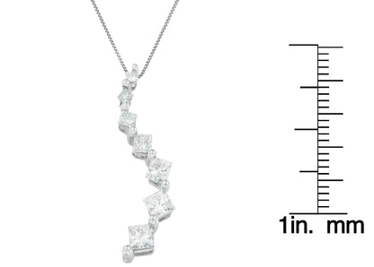 14K hvitt gull prinsesse og bagettslipt diamant reiseanheng halskjede (1,00 cttw, HI Color, I1-I2 Clarity)