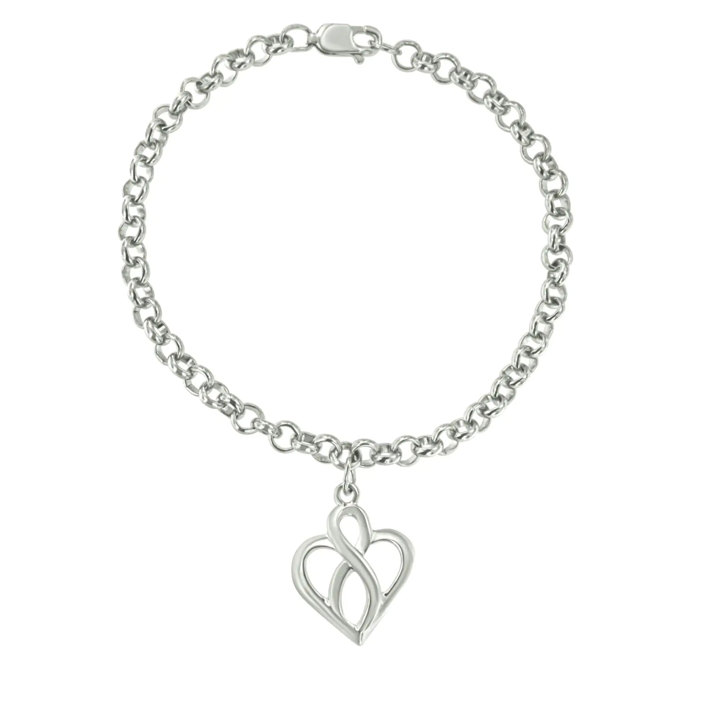 Pulsera de plata de ley 925 con dije de corazón abierto y cadena infinita vertical central - Talla 18 cm