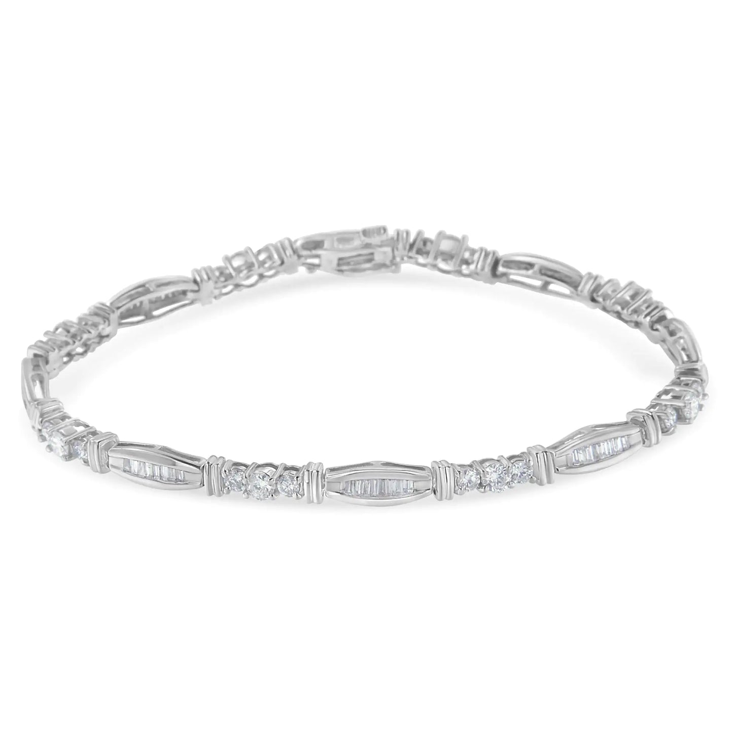 14k White Gold Geometric Pattern Diamond Tennis Bracelet (3 cttw, H-I Color, SI2-I1 Clarity)