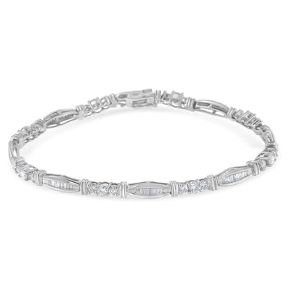 14k White Gold Geometric Pattern Diamond Tennis Bracelet (3 cttw, H-I Color, SI2-I1 Clarity)