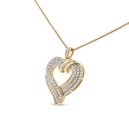 .925 Sterling Silver 1.00 Cttw Baguette Diamond Composite Open Heart 18" Inch Pendant Necklace (I-J Color, I1-I2 Clarity)