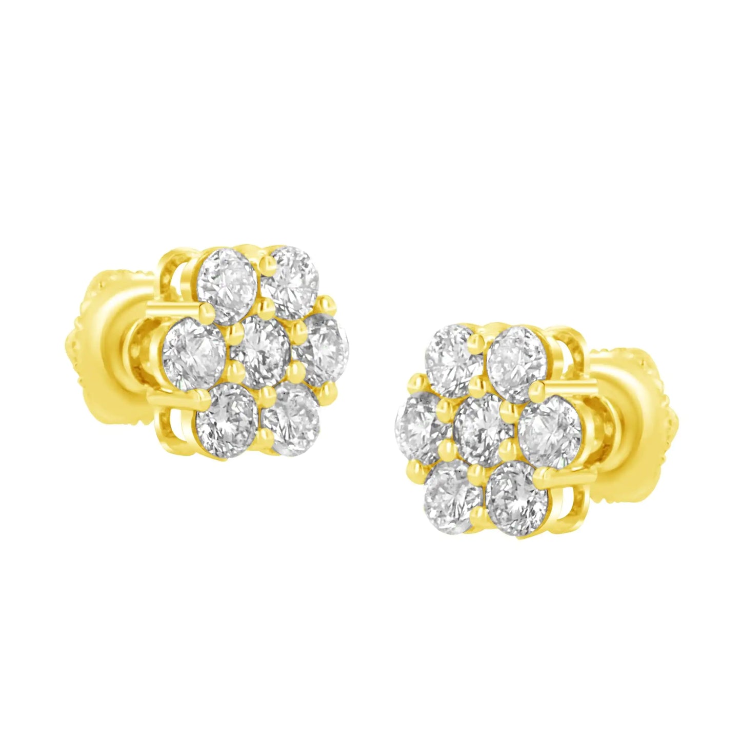 Aretes de oro amarillo de 14 quilates con forma de flor de diamantes de 1,0 quilates (color JK, claridad I1-I2)