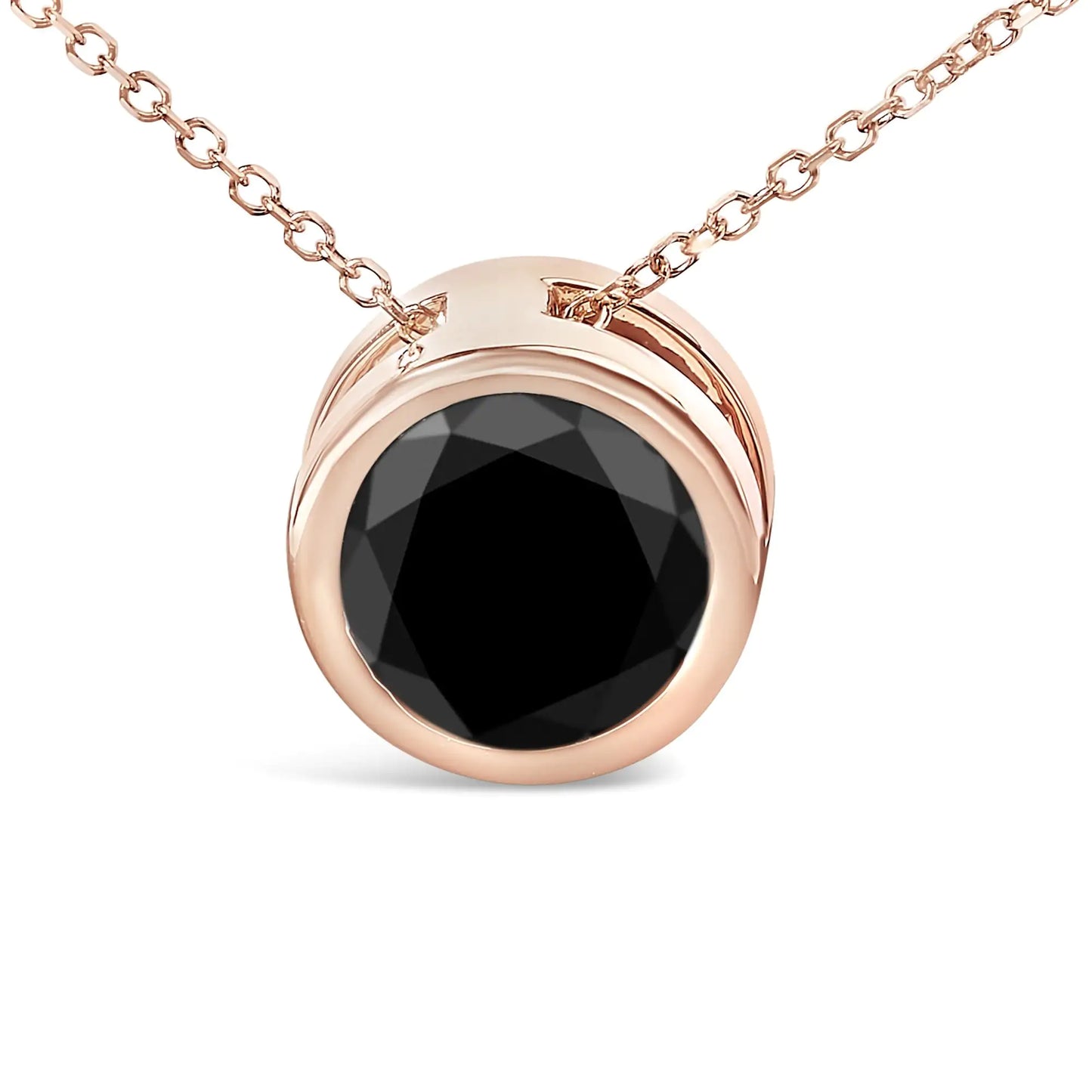 14K Rose Gold 7.0 Cttw Bezel-Set Black Round Diamond Solitaire Pendant Necklace (Black Color, I2-I3 Clarity) - 18"