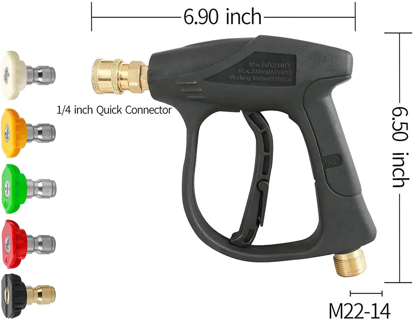 1/4 英寸高压清洗枪 4000 PSI 洗车泡沫喷雾短杆带喷嘴