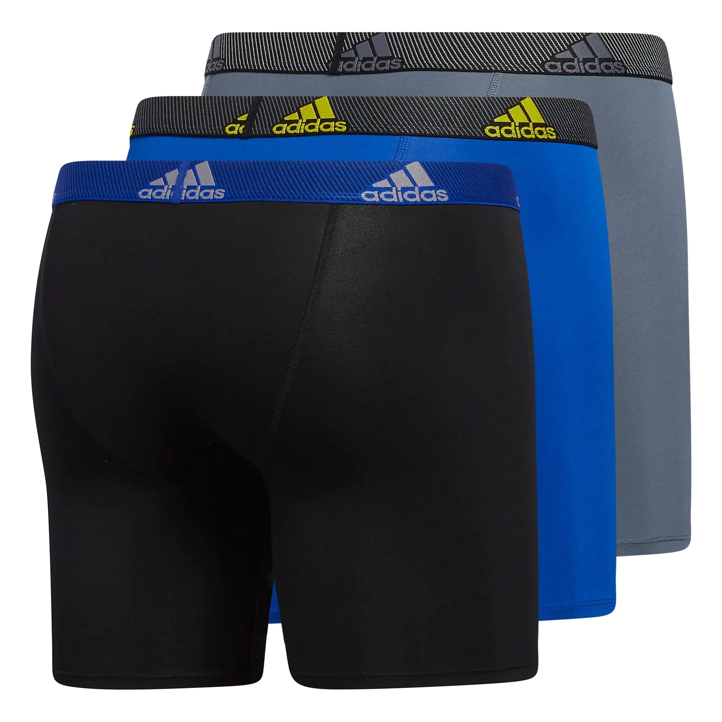 adidas Men's Athletic Fit Microfiber Boxer Brief Underwear (3 Pack) Medium Black/Team Royal Blue/Impact Yellow