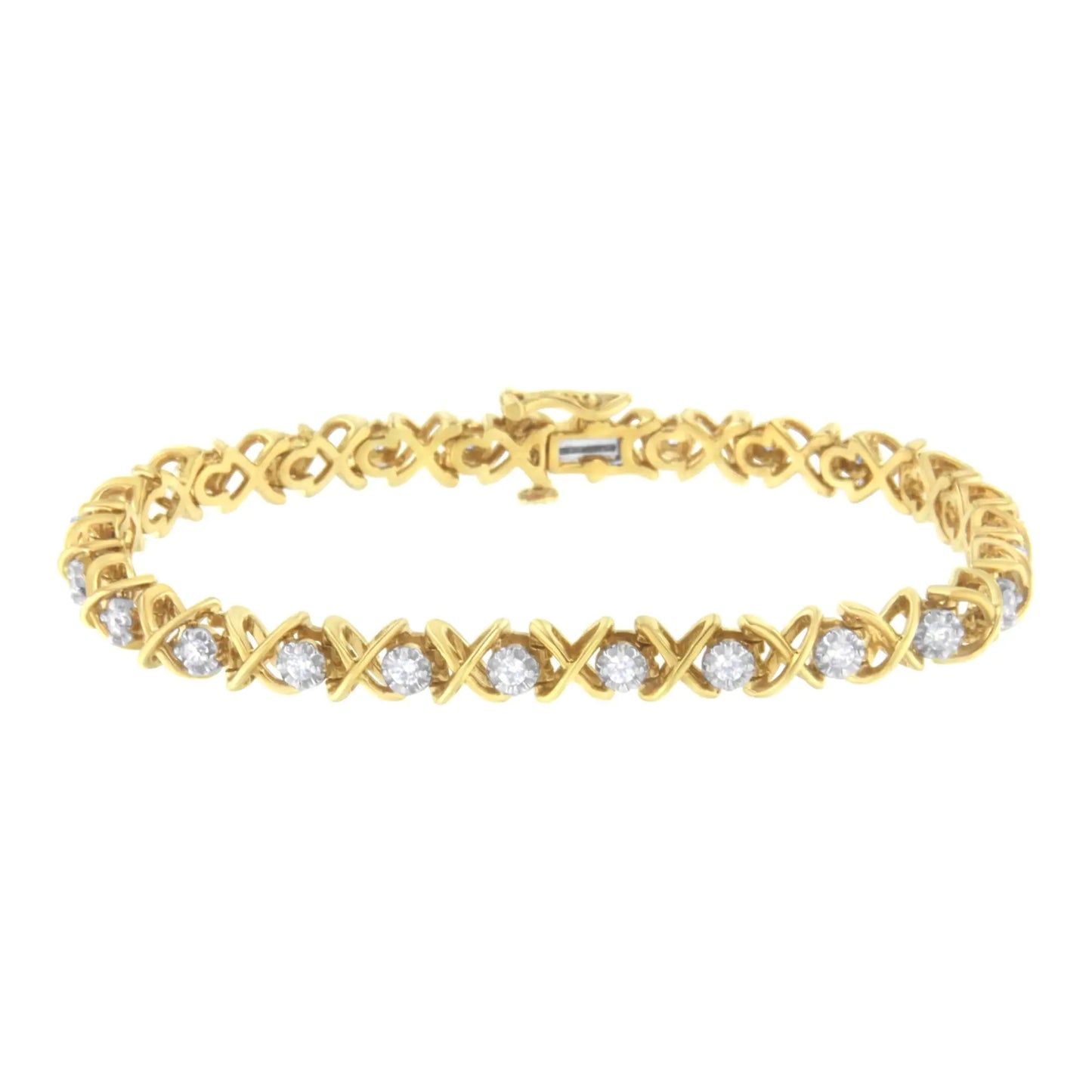 10K Yellow Gold Plated Sterling Silver 1 cttw Diamond Link Bracelet (J-K Clarity, I1-I2 Color) - Size 7"